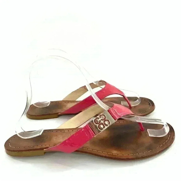 Coach sandals size 7.5 Radiant pink patent leather Barbiecore thong flip flops - Picture 1 of 14